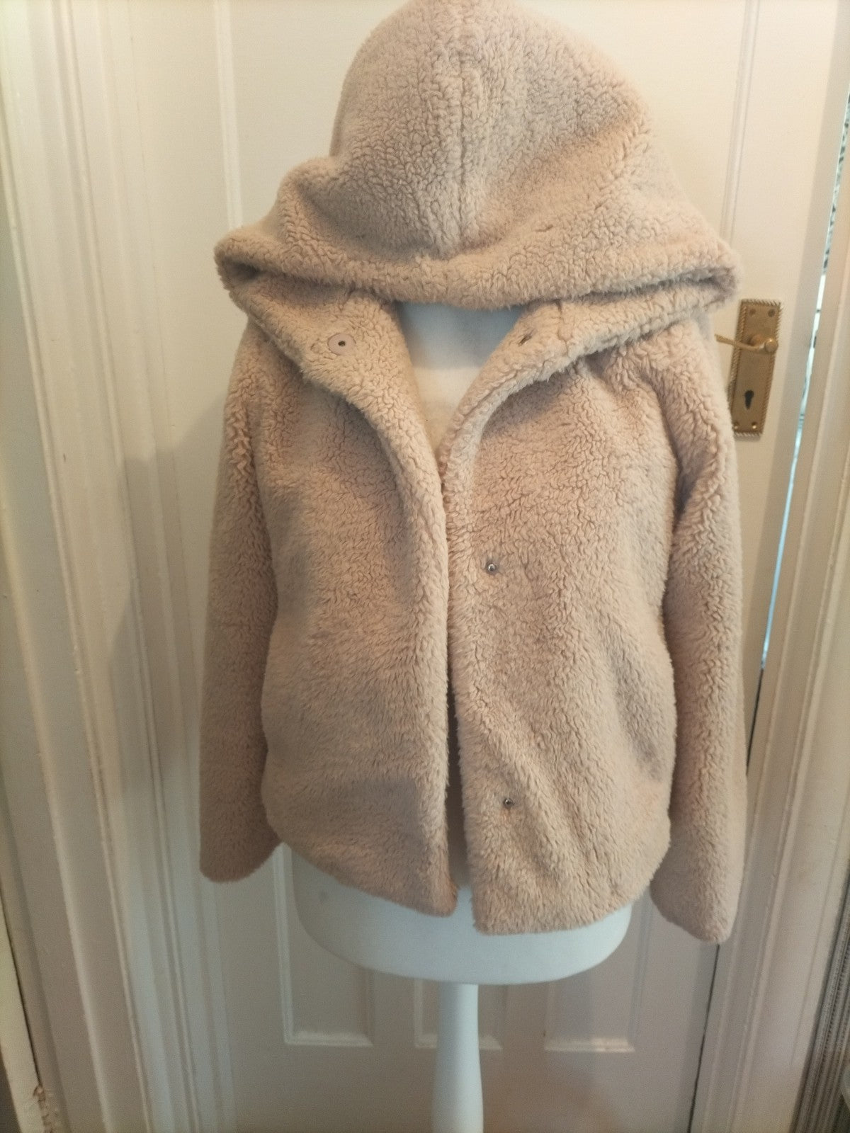 Ladies Divided Size 10 Neutral Fluffy Lined Popper Fastening Jacket