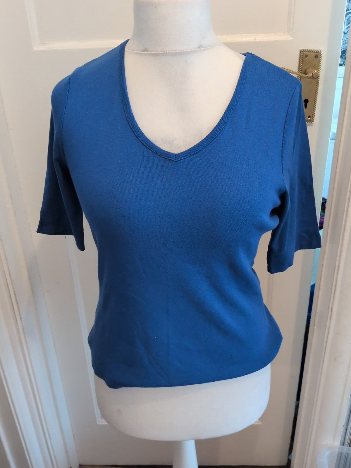CC Medium Blue V Neck Short Sleeve Blouse