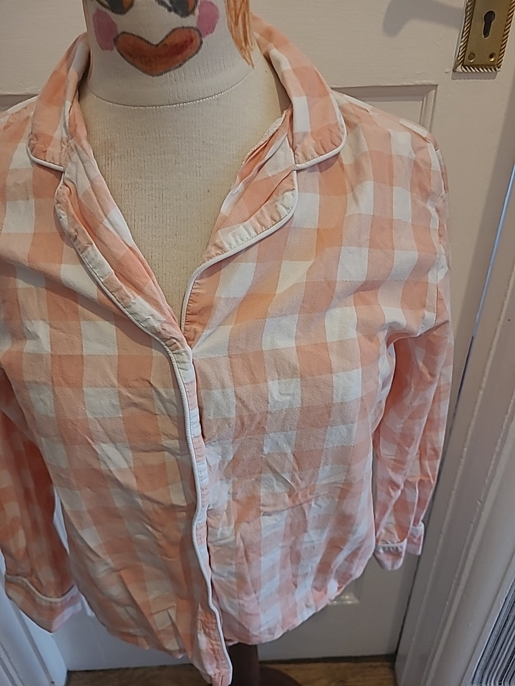 Ladies Always Dreaming Size 8 Peach White Check Pyjama Top