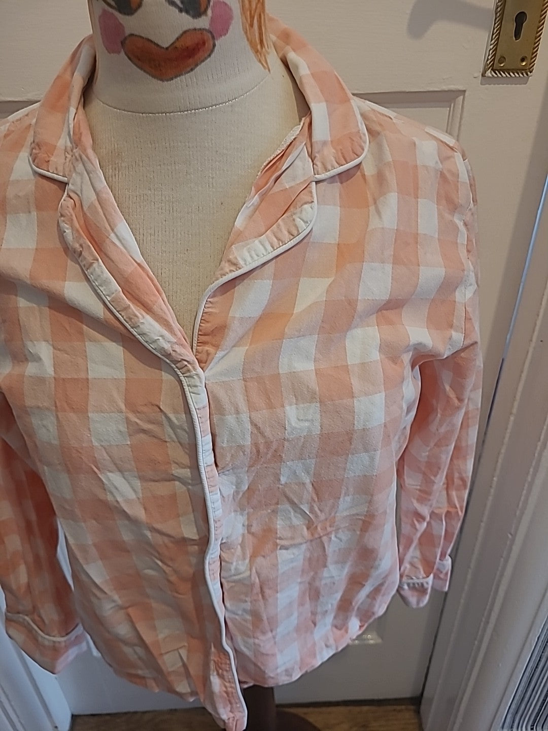 Ladies Always Dreaming Size 8 Peach White Check Pyjama Top