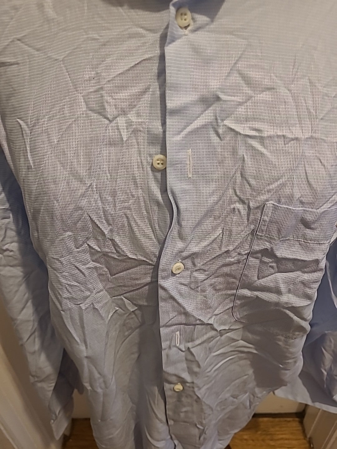 Mens Canali Size 15.75" Blue/White Fleck Long Sleeved Shirt