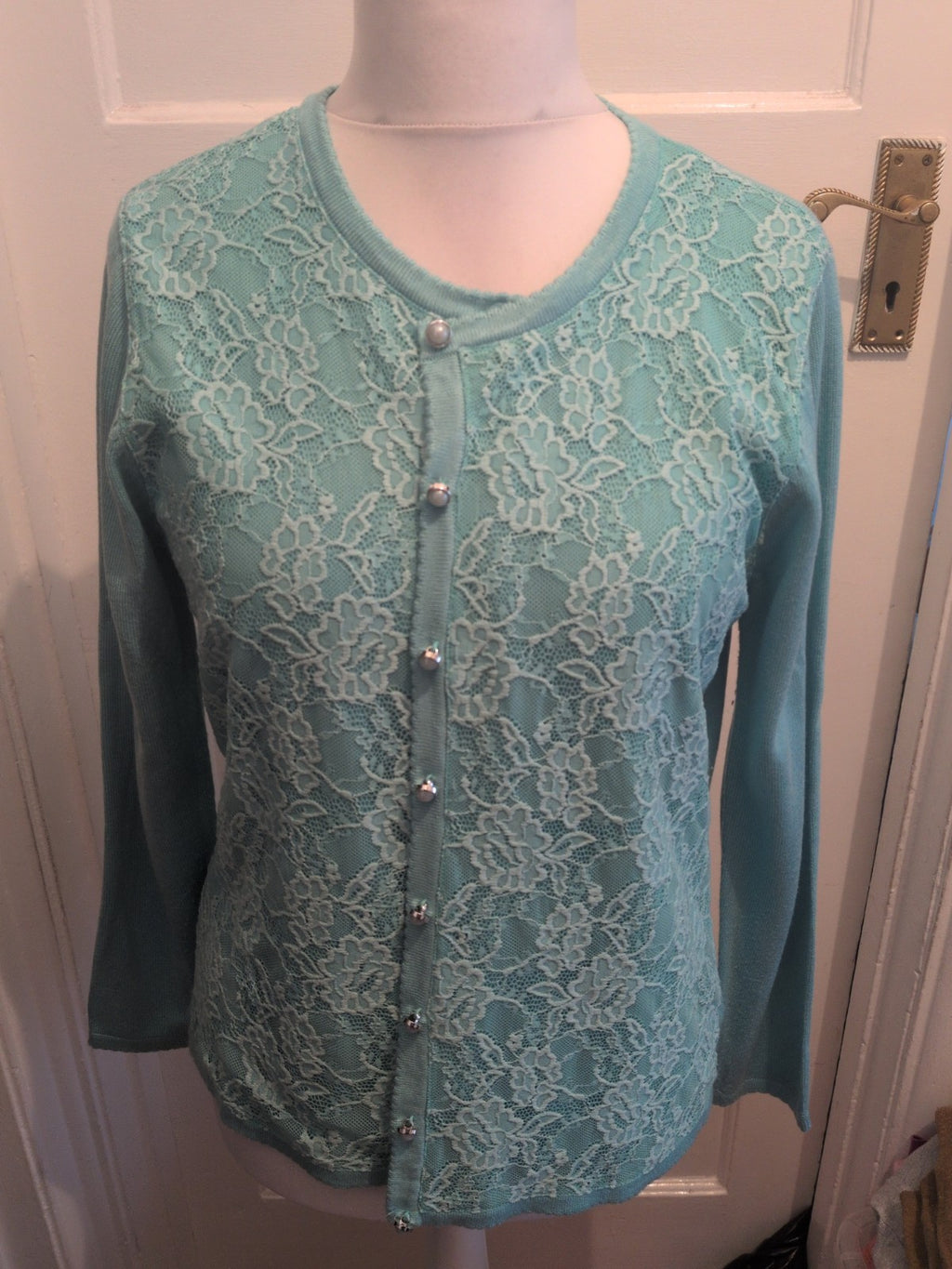 BM Collection Medium Aqua Lace Pattern Cardigan