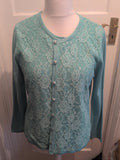 BM Collection Medium Aqua Lace Pattern Cardigan