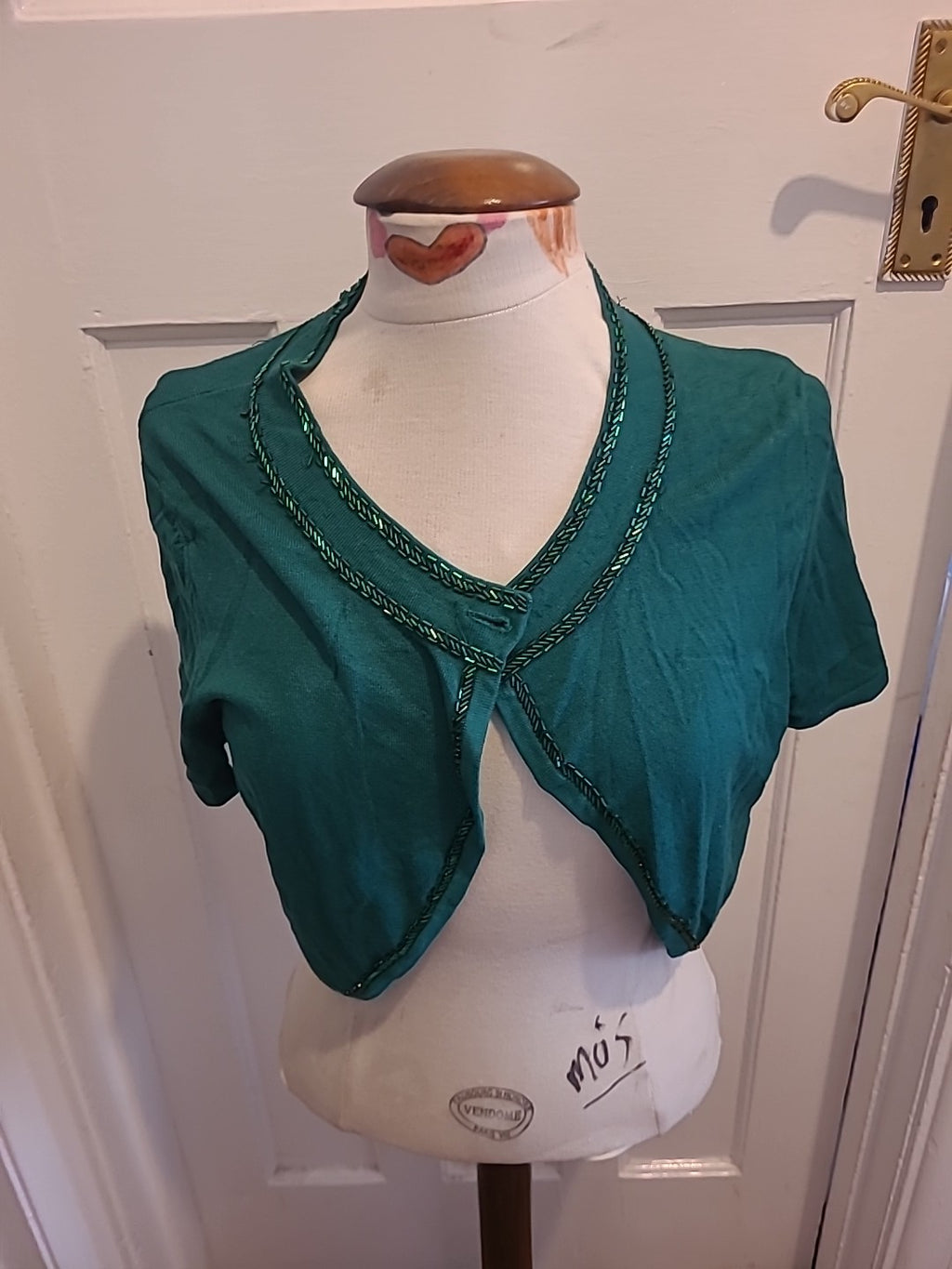 Ladies Debenhams Size 14 Green With Diamonte Short Sleeved Cardigan