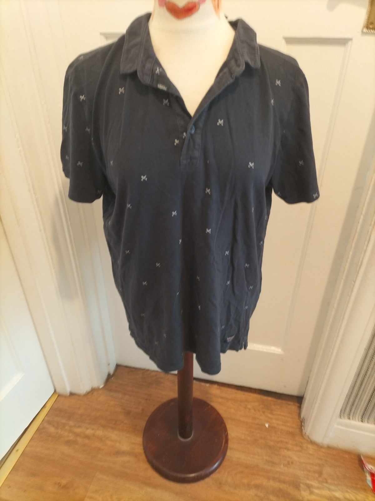 Mens Superdry Size XL Navy With White Short Sleeved Polo