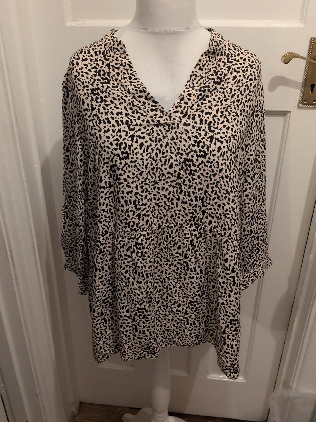 George 16 Black And Cream Leopard Print Blouse