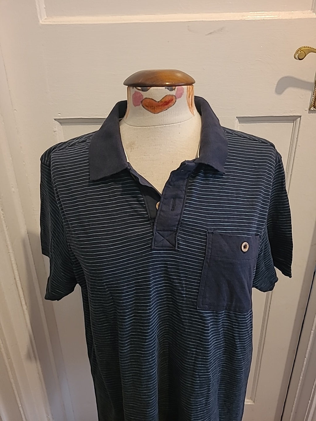 Mens Fat Face Size M Navy/Turquoise Striped Polo