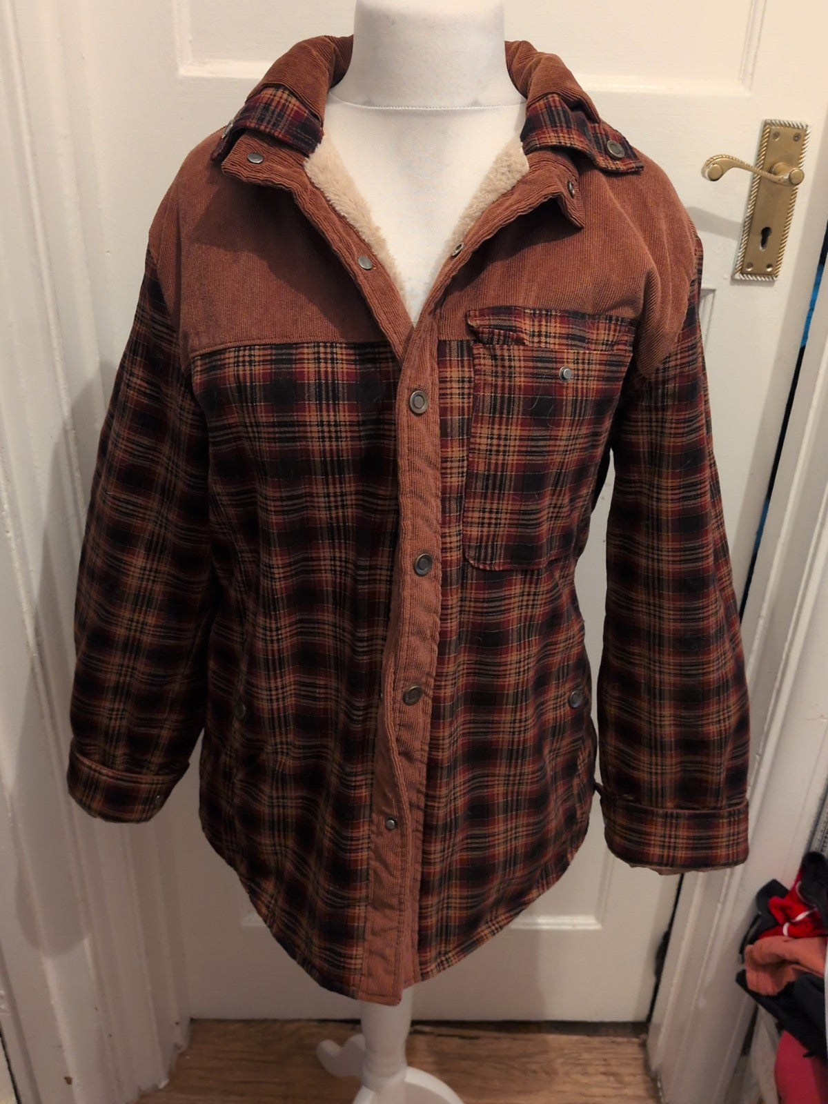 US medium Brown Check Fleece Lined Jacket