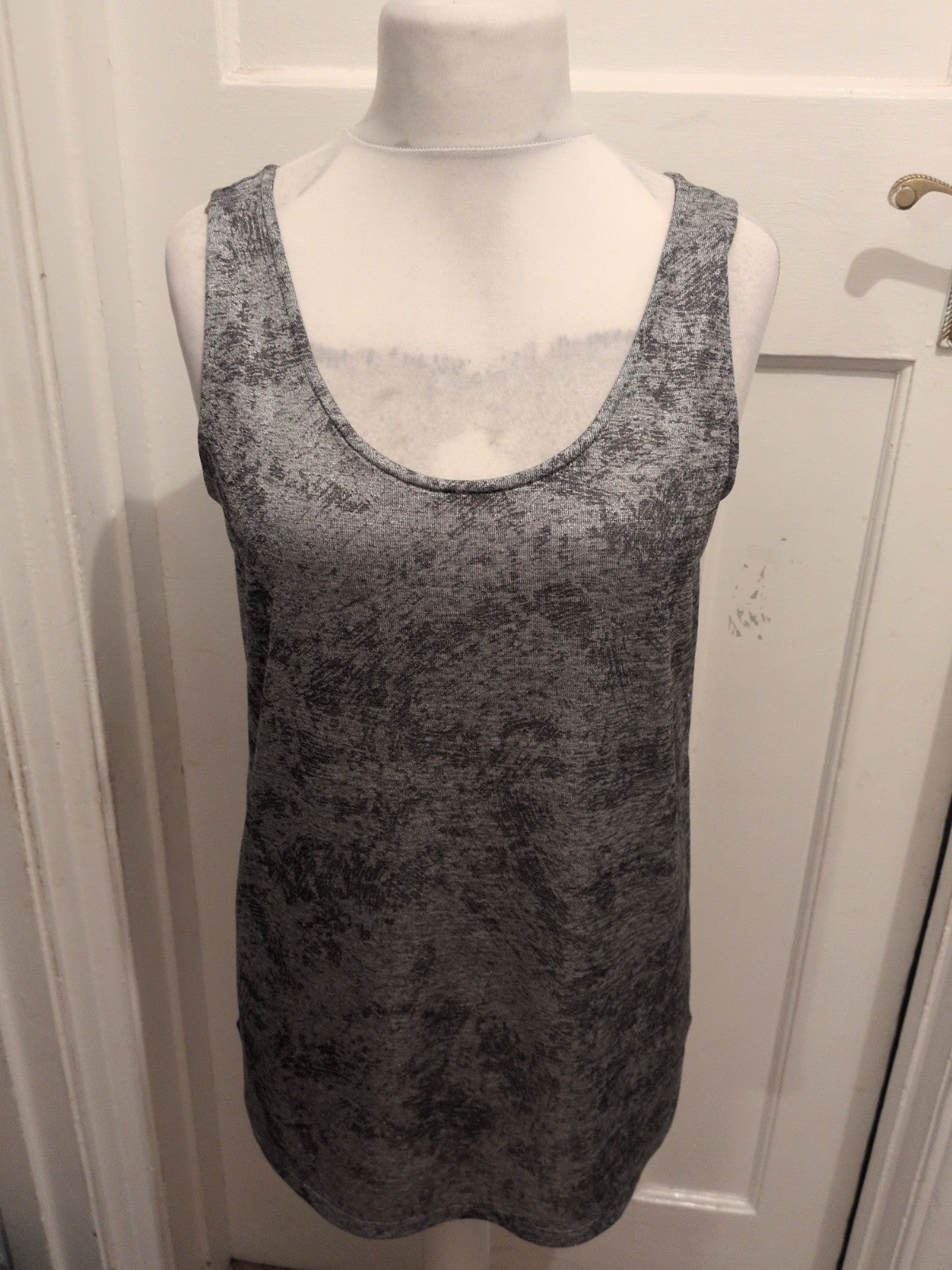 Ladies Next Size 14 Silver Patterned Sleeveless Vest T-shirt