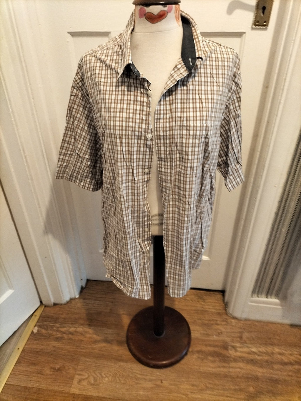 Mens Marks And Spencer Size 2XL Peach Pure Cotton Borwn White Short Sleeved...