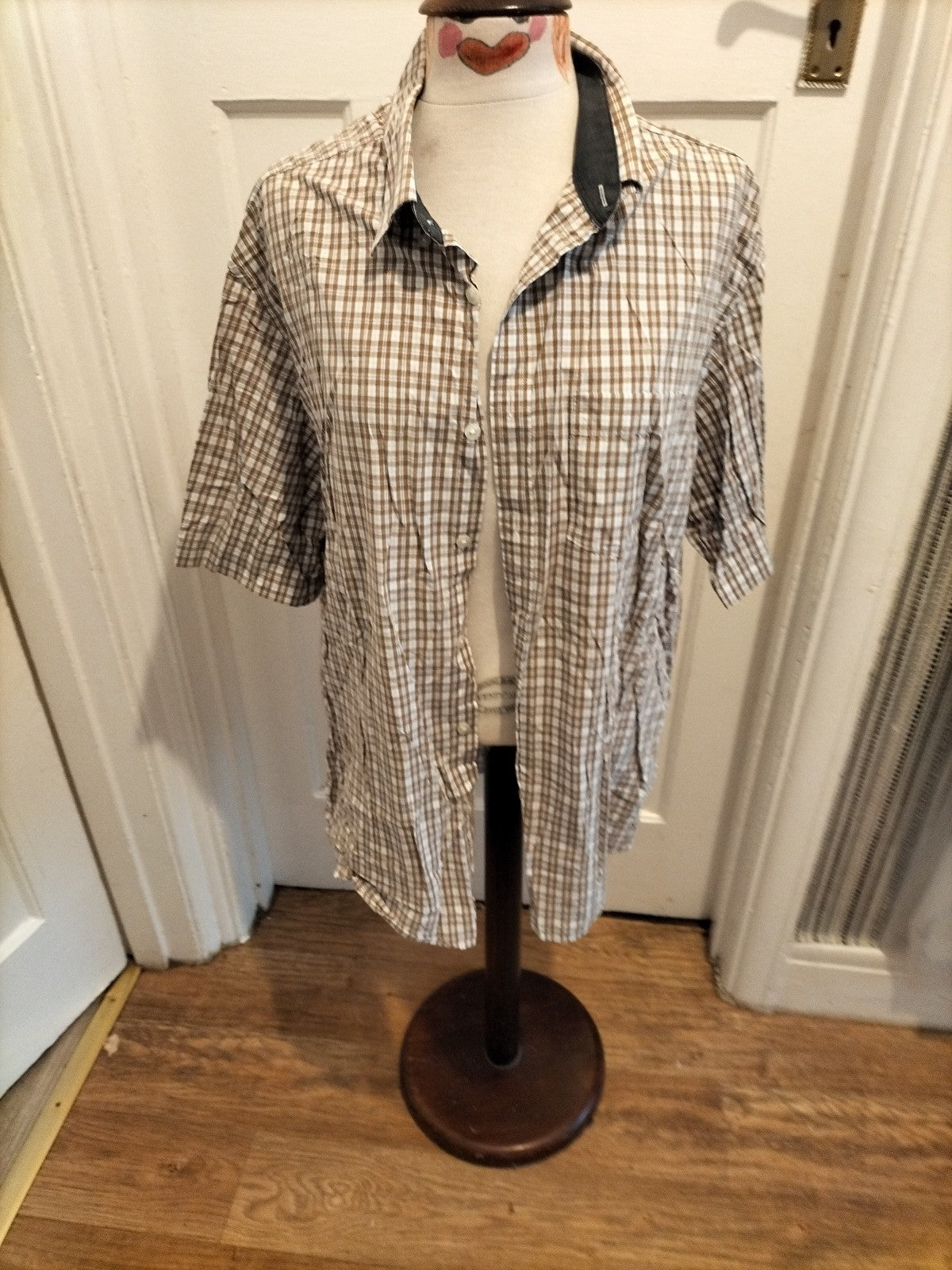 Mens Marks And Spencer Size 2XL Peach Pure Cotton Borwn White Short Sleeved...