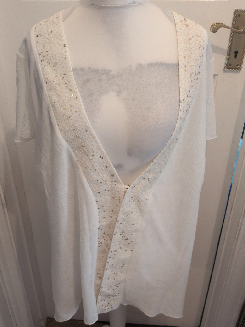 Ann Harvey 26 White With Sequins Hem Buttoned Blouse