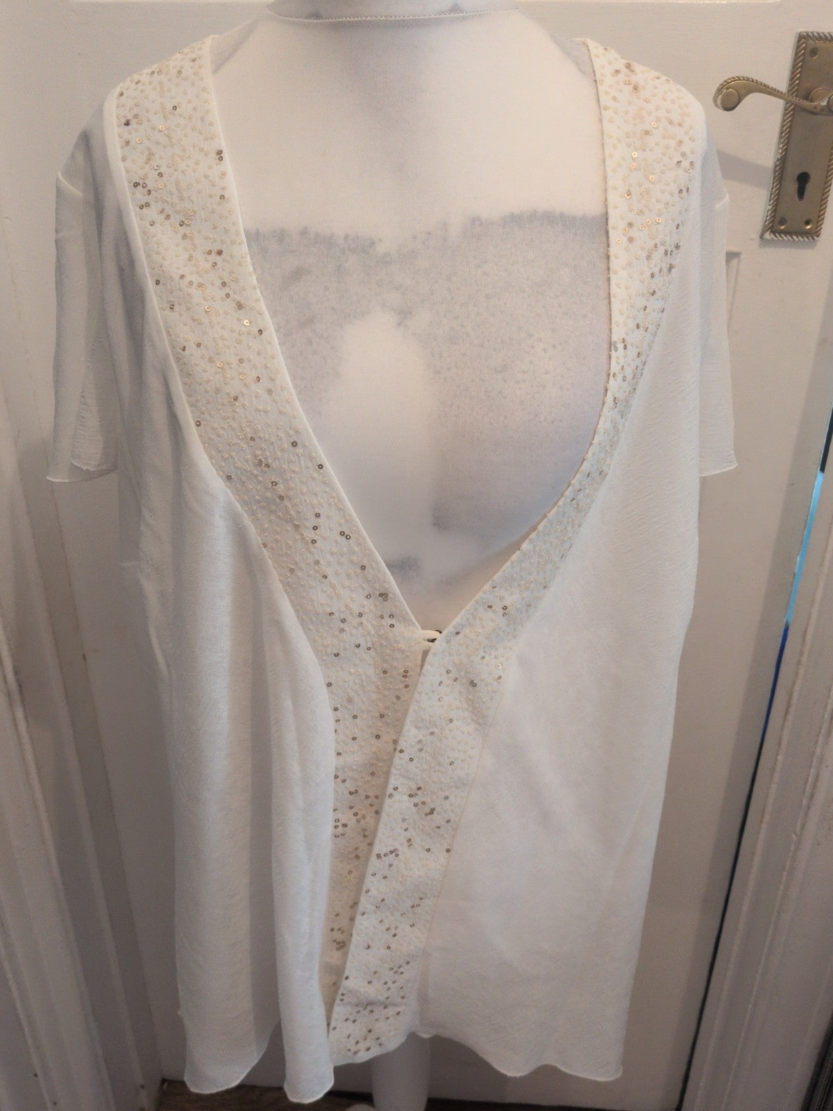 Ann Harvey 26 White With Sequins Hem Buttoned Blouse
