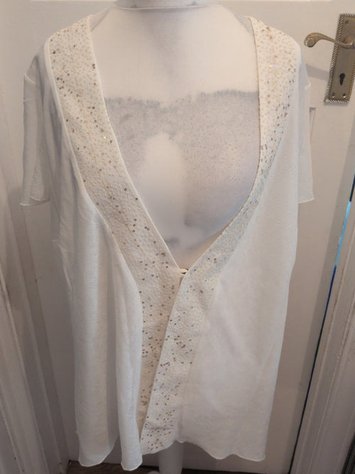 Ann Harvey 26 White With Sequins Hem Buttoned Blouse