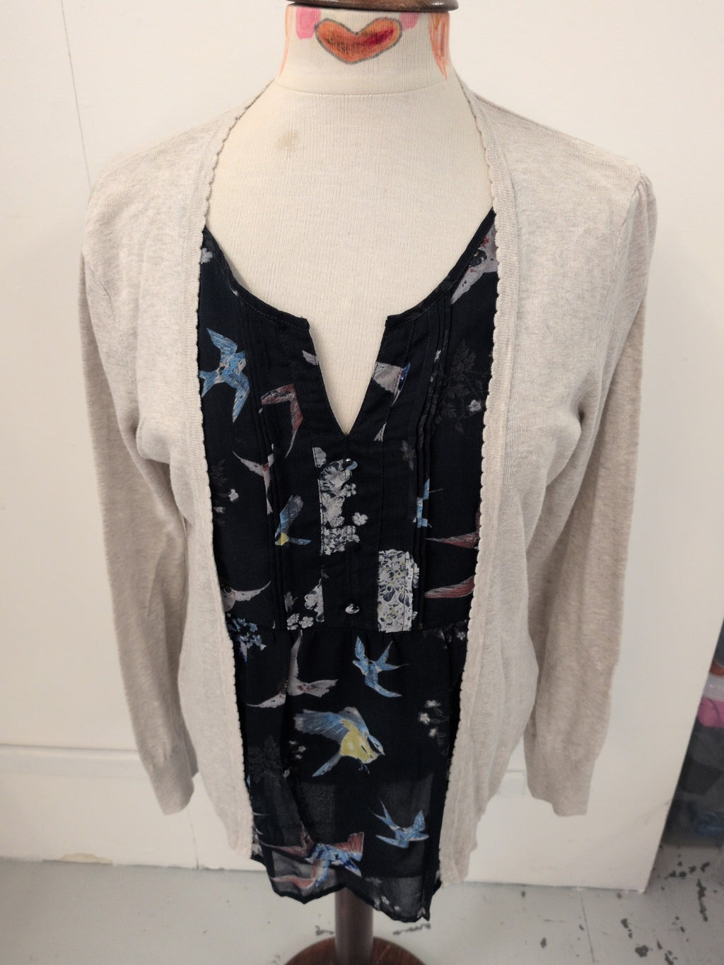 Next 16 Flax And Navy Long Sleeve Blouse