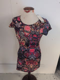 Brand New Ladies Boohoo 14 Multicoloured Aztec Short Sleeve Midi Dress