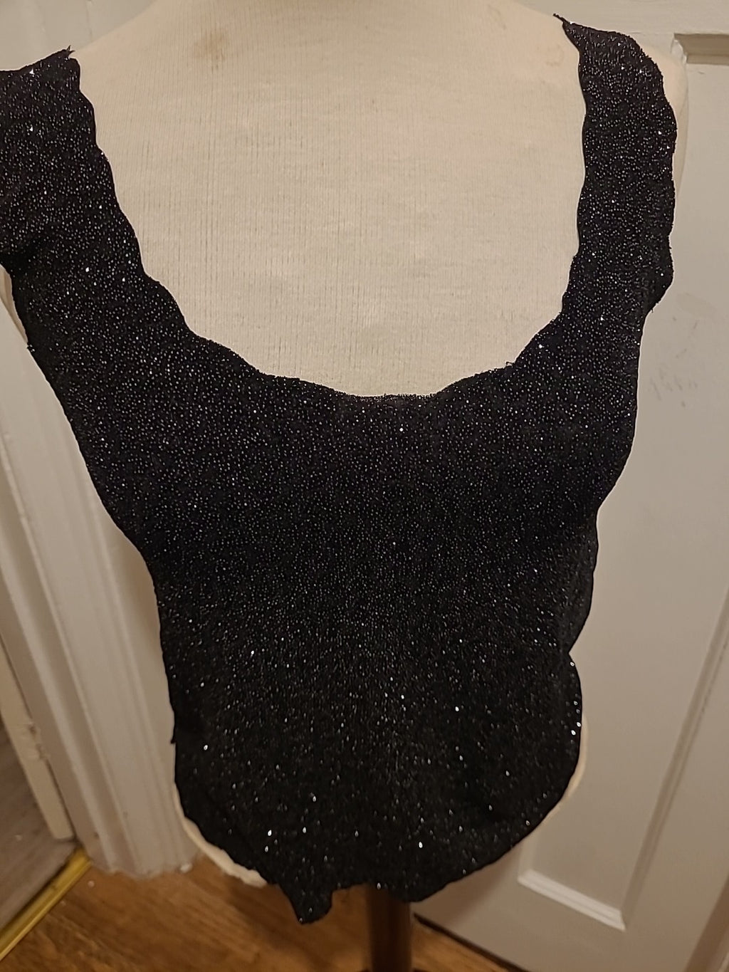 Ladies Missguided Size S/M Black With Silver Shiny Sleeveless Tshirt
