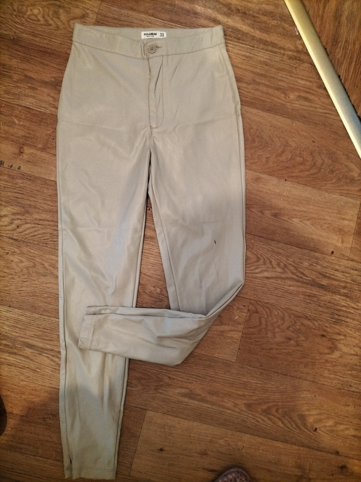 Ladies Pull&Bear Size 10 Cream Pleather Trousers