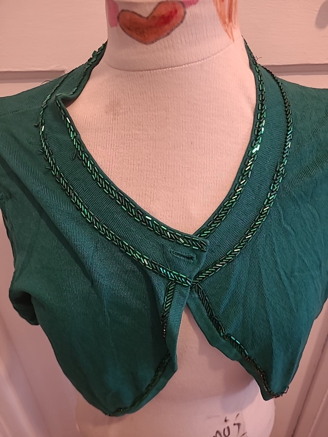 Ladies Debenhams Size 14 Green With Diamonte Short Sleeved Cardigan