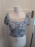 Primark 12-14 Blue And Brown Short Sleeve Crop Top