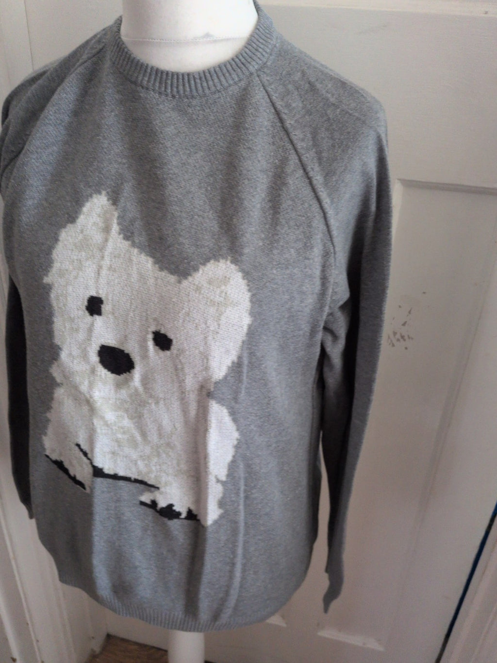 Cotton Traders Small Grey With A White Dog Image Long Sleeve Jumper