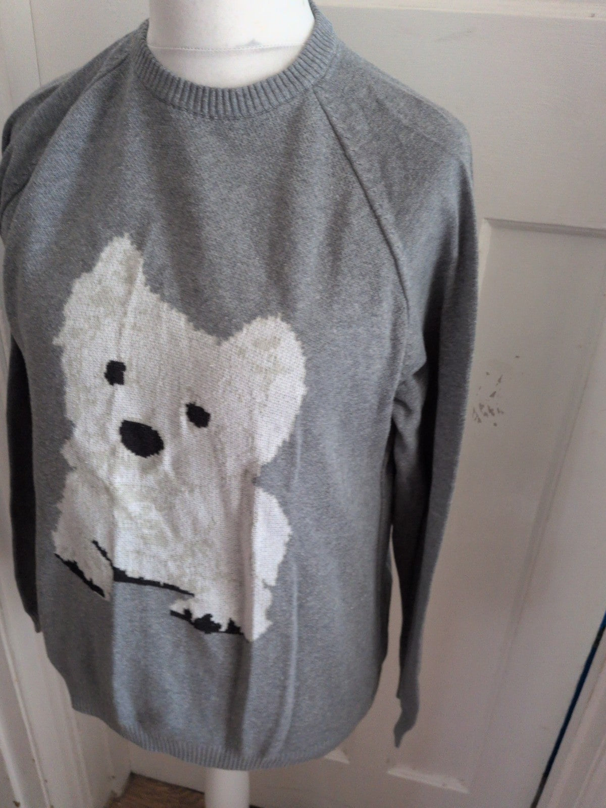Cotton Traders Small Grey With A White Dog Image Long Sleeve Jumper