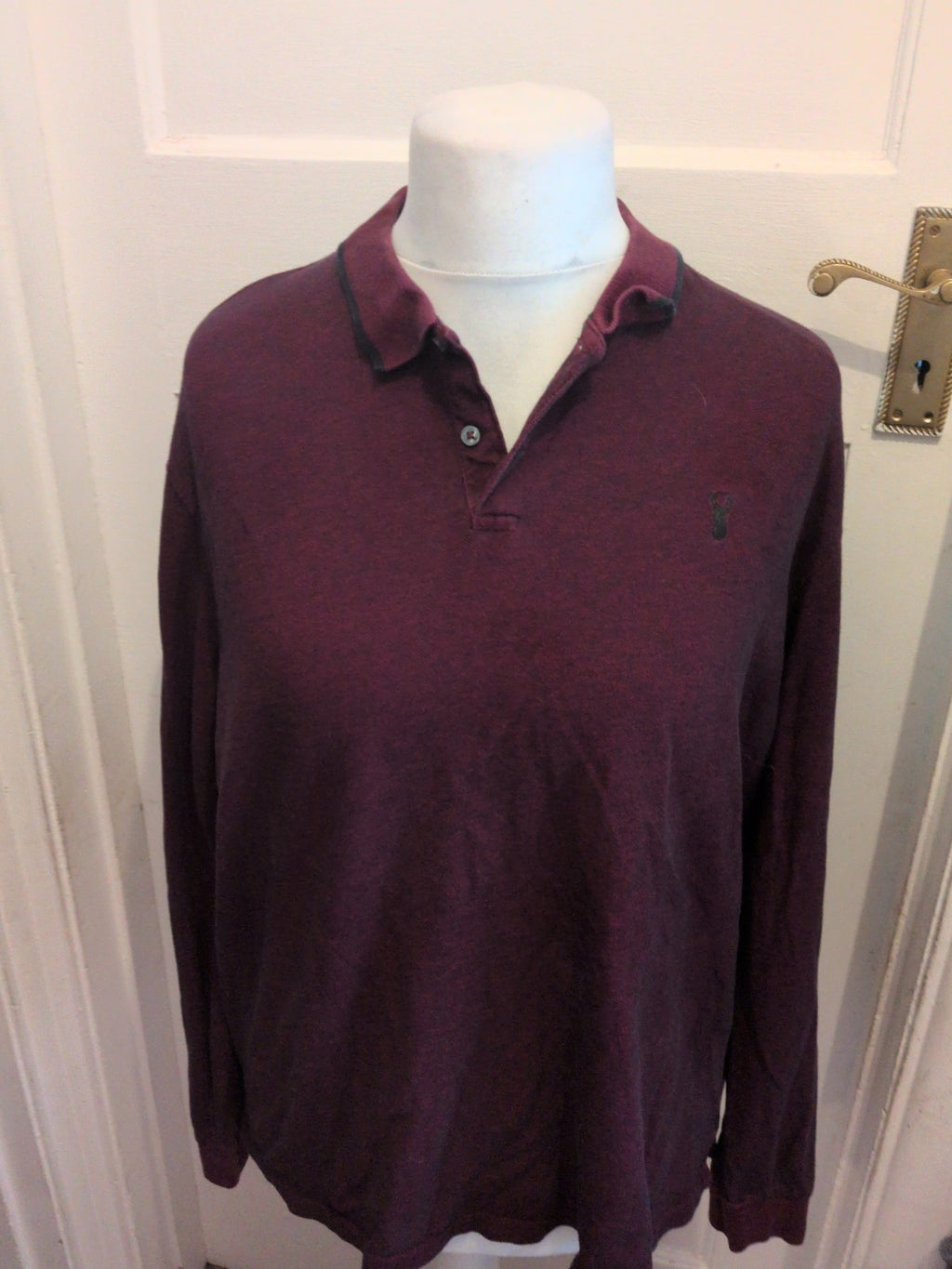 Mens Next XL Purple Flecked Long Sleeve Polo