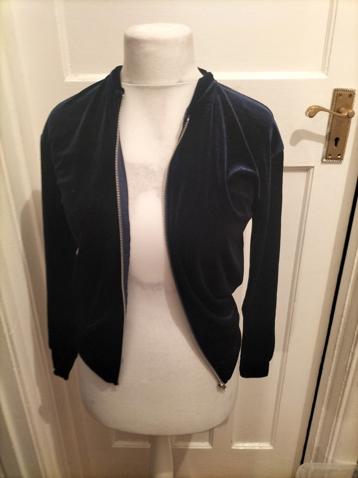 Ladies Primark Size 8 Navy Velvet Style Full Zip Top