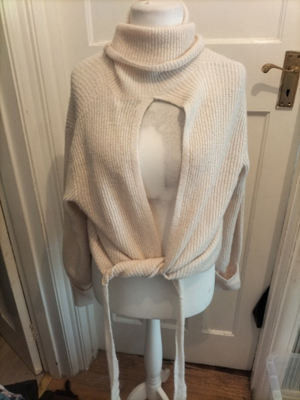Na-kd Medium Cream Split Back High Neck Jumper