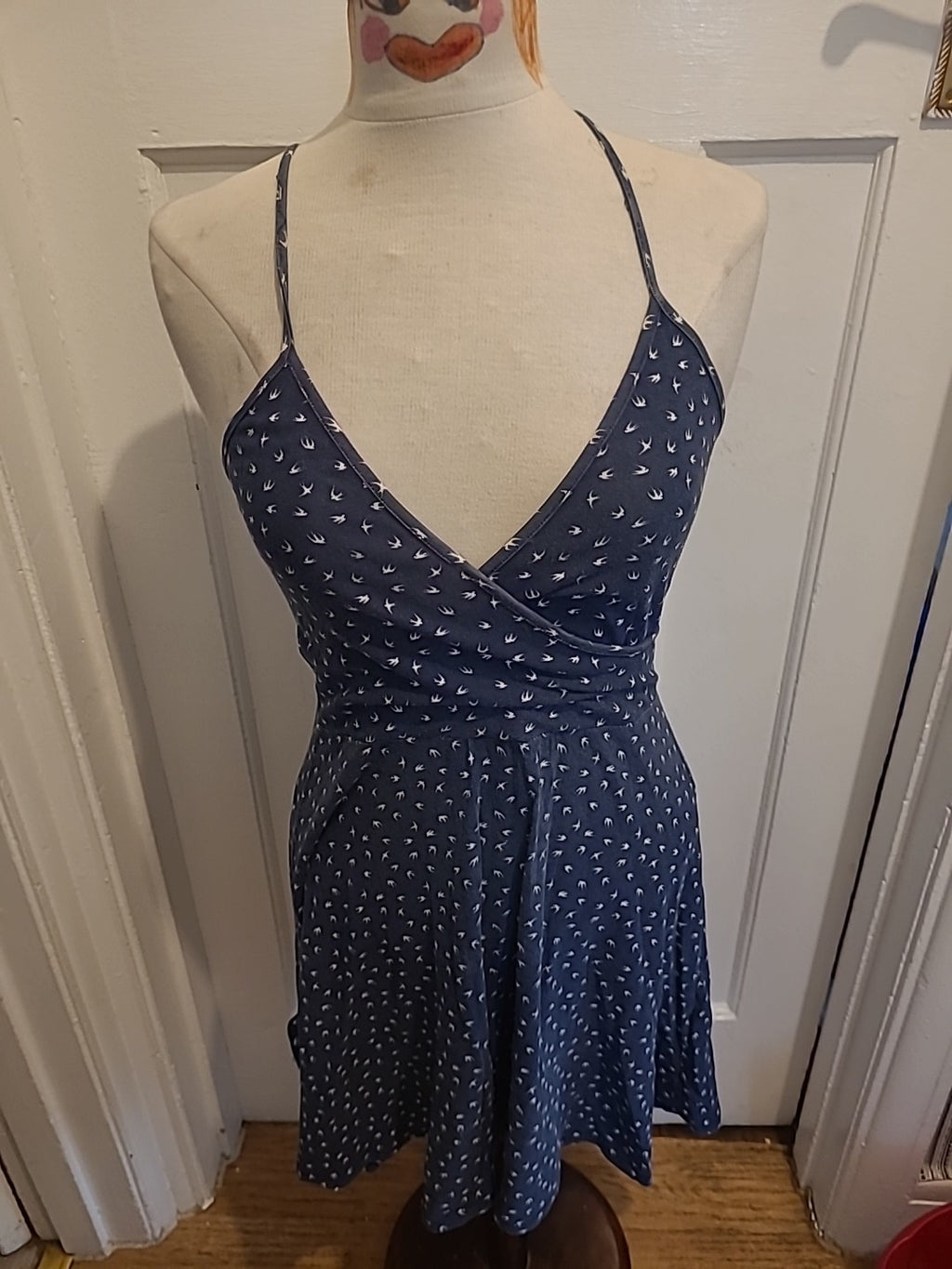 Ladies C&A Size 12 Navy And White "Dove" Dress