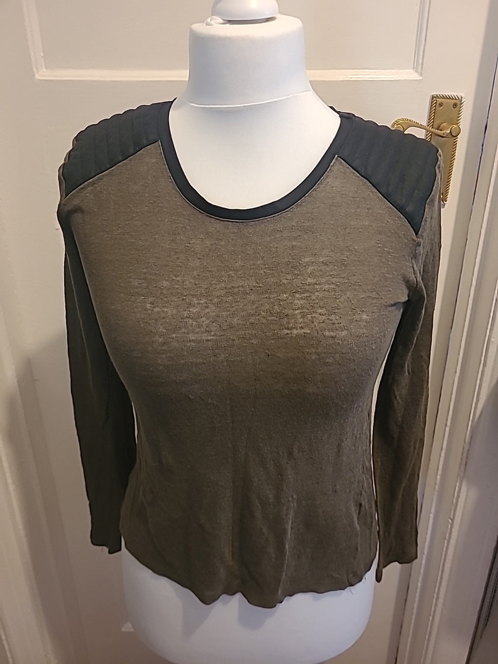 Ladies Zara W&B Collection Size Medium Long Sleeved Khaki Tshirt