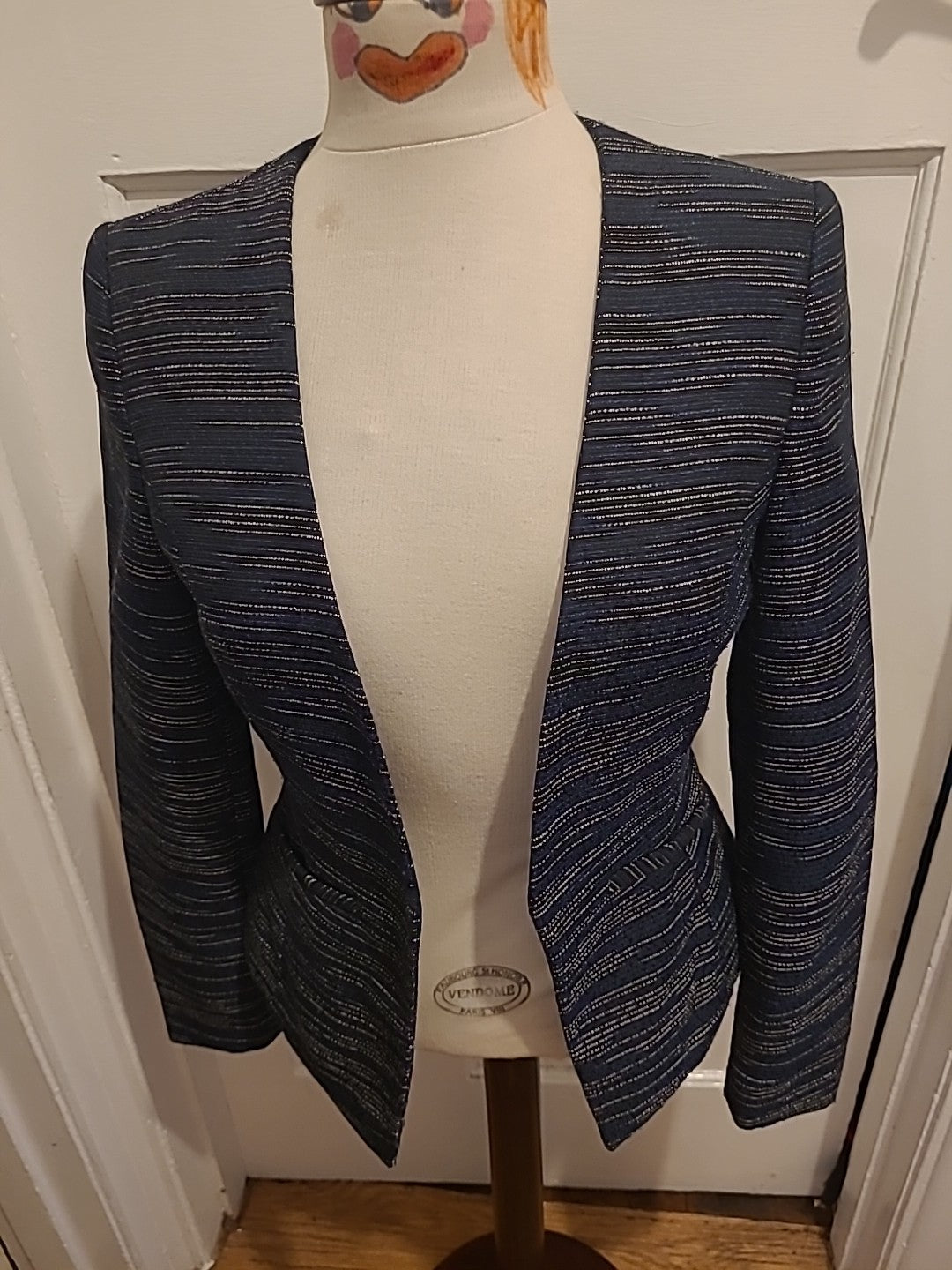 Ladies George Size 8 Blue/White/Black Lined Blazer