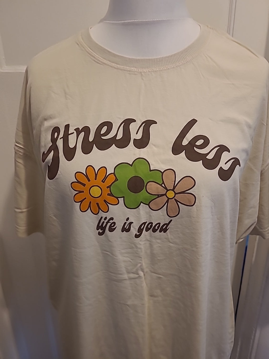 Ladies Primark Size 12-14 Pale Beige Printed Short Sleeved Tshirt Dress