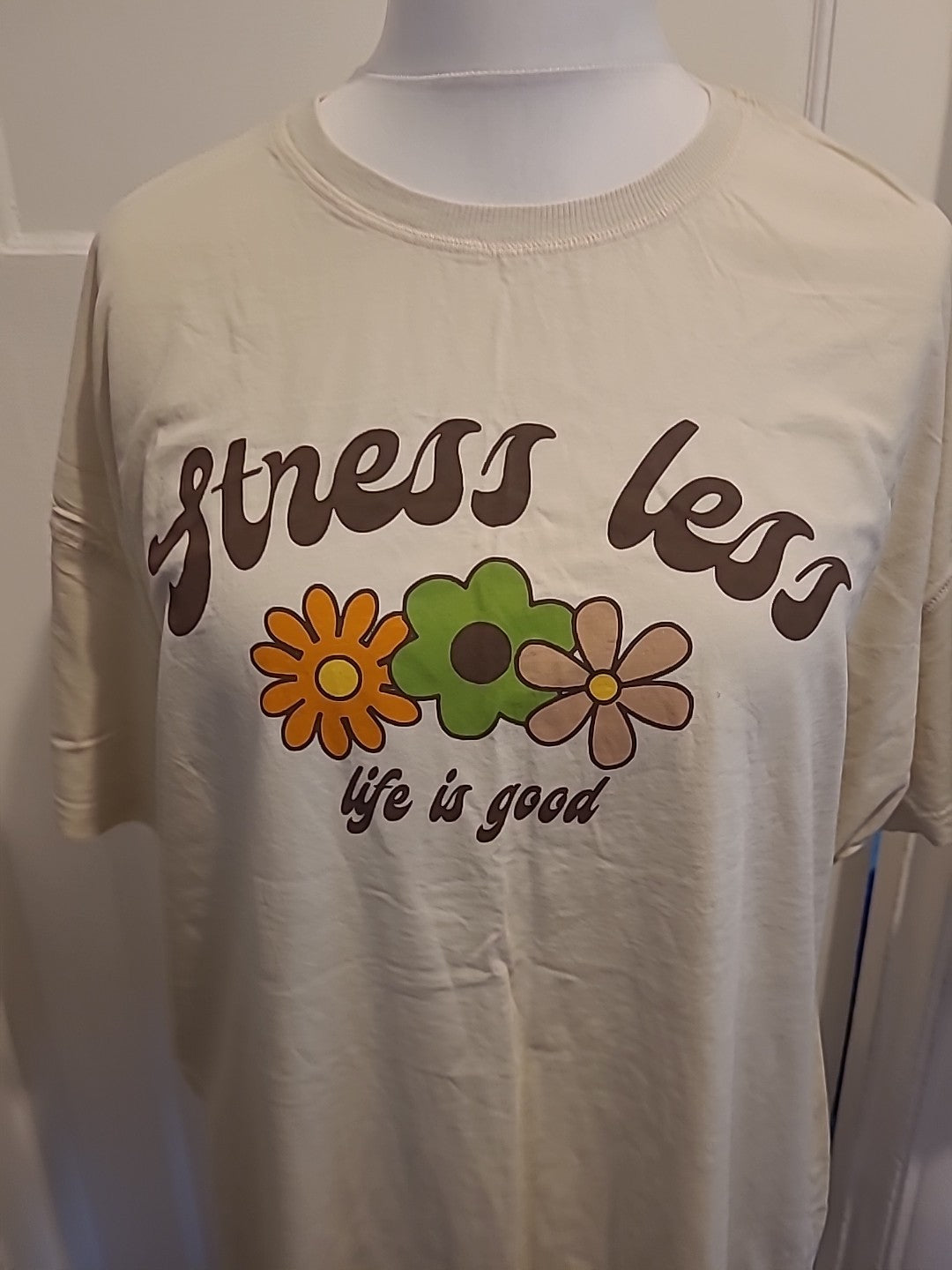 Ladies Primark Size 12-14 Pale Beige Printed Short Sleeved Tshirt Dress