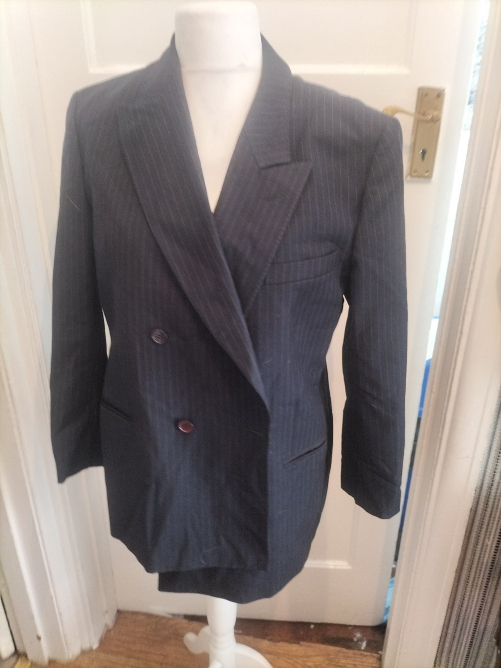 Large Navy Pinstripe Suit Jacket