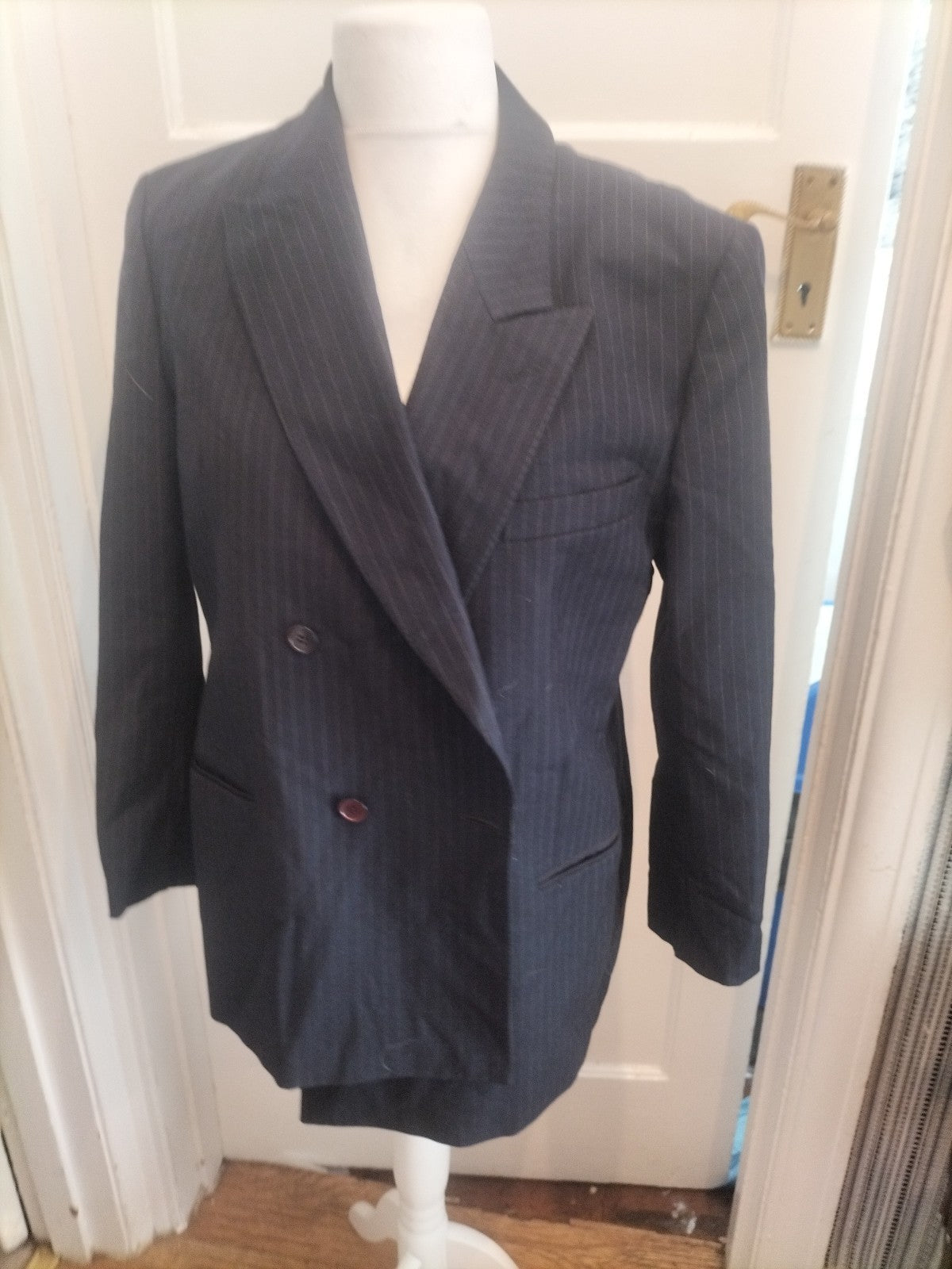 Large Navy Pinstripe Suit Jacket