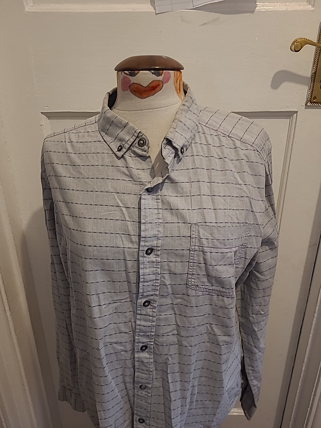 Mens Sandstone Size Medium Grey/Navy Pure Cotton Shirt