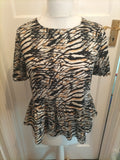 Ladies New Look Size 12 Beige/Black/White Short Sleeved Blouse