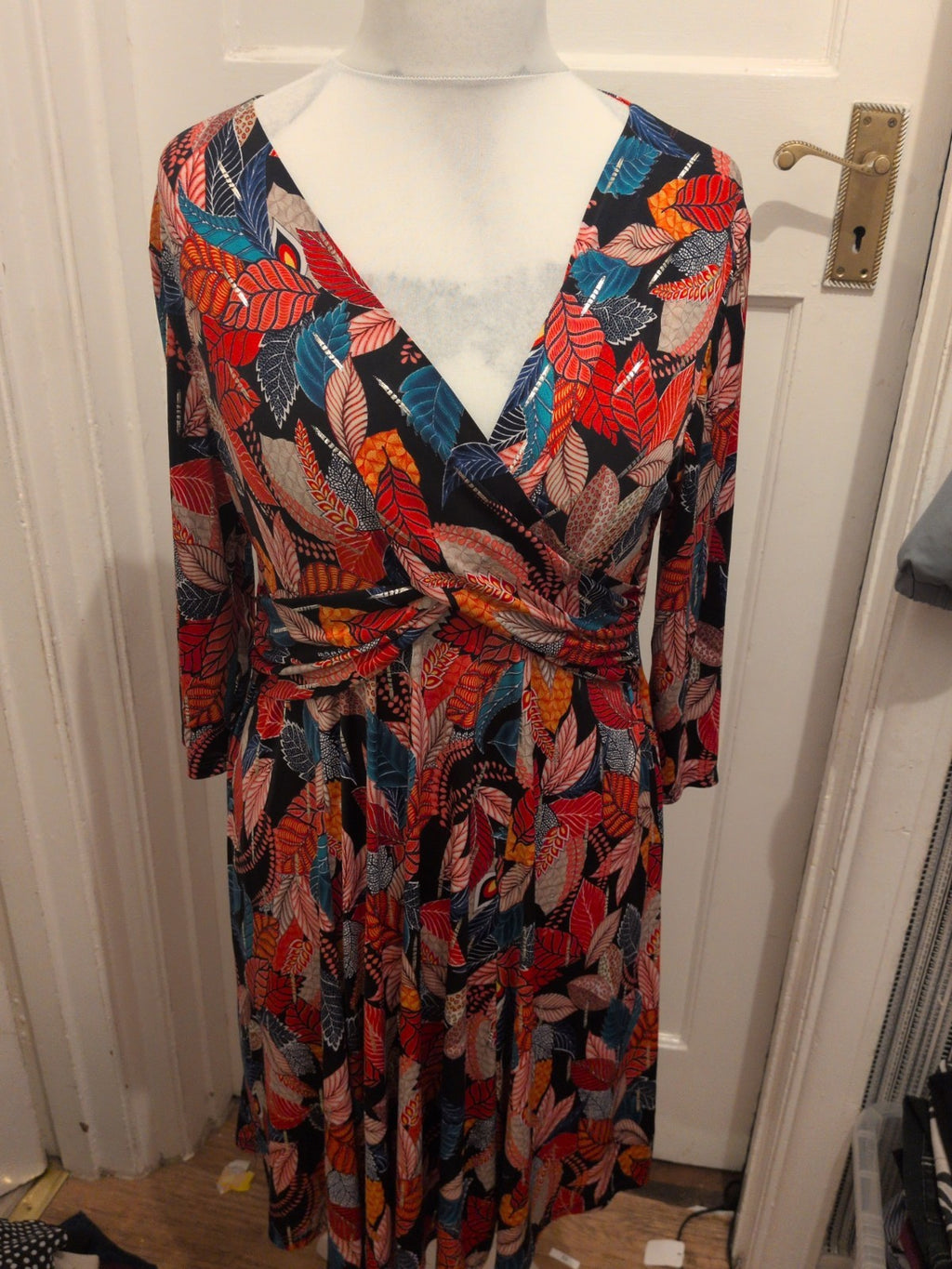 Afibel 16-18 Multicoloured Half Sleeve V Neck Dress
