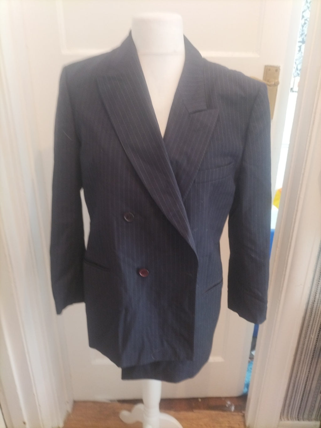 Large Navy Pinstripe Suit Jacket