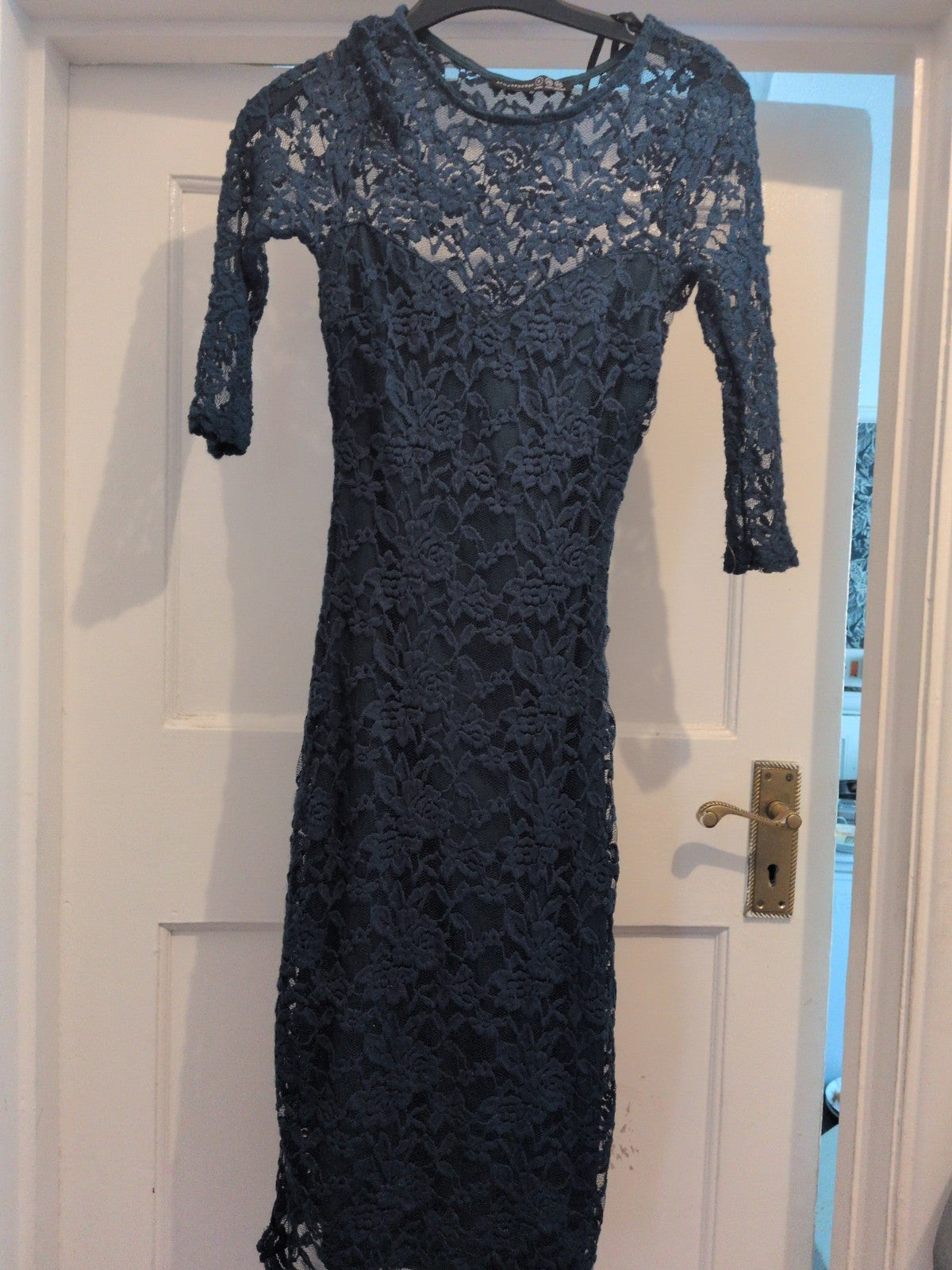 Primark 8 Teal Lacey Long Sleeve Dress