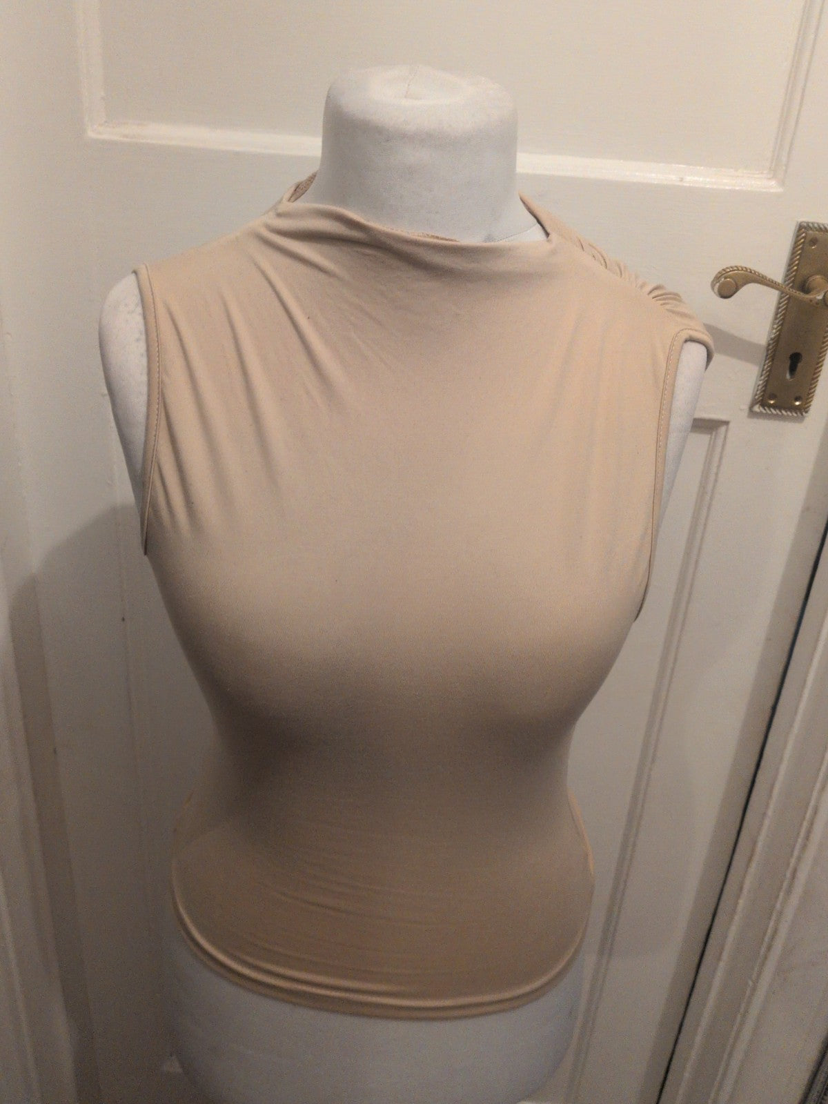 Shein Medium Beige Ruched Sides Sleeveless Top