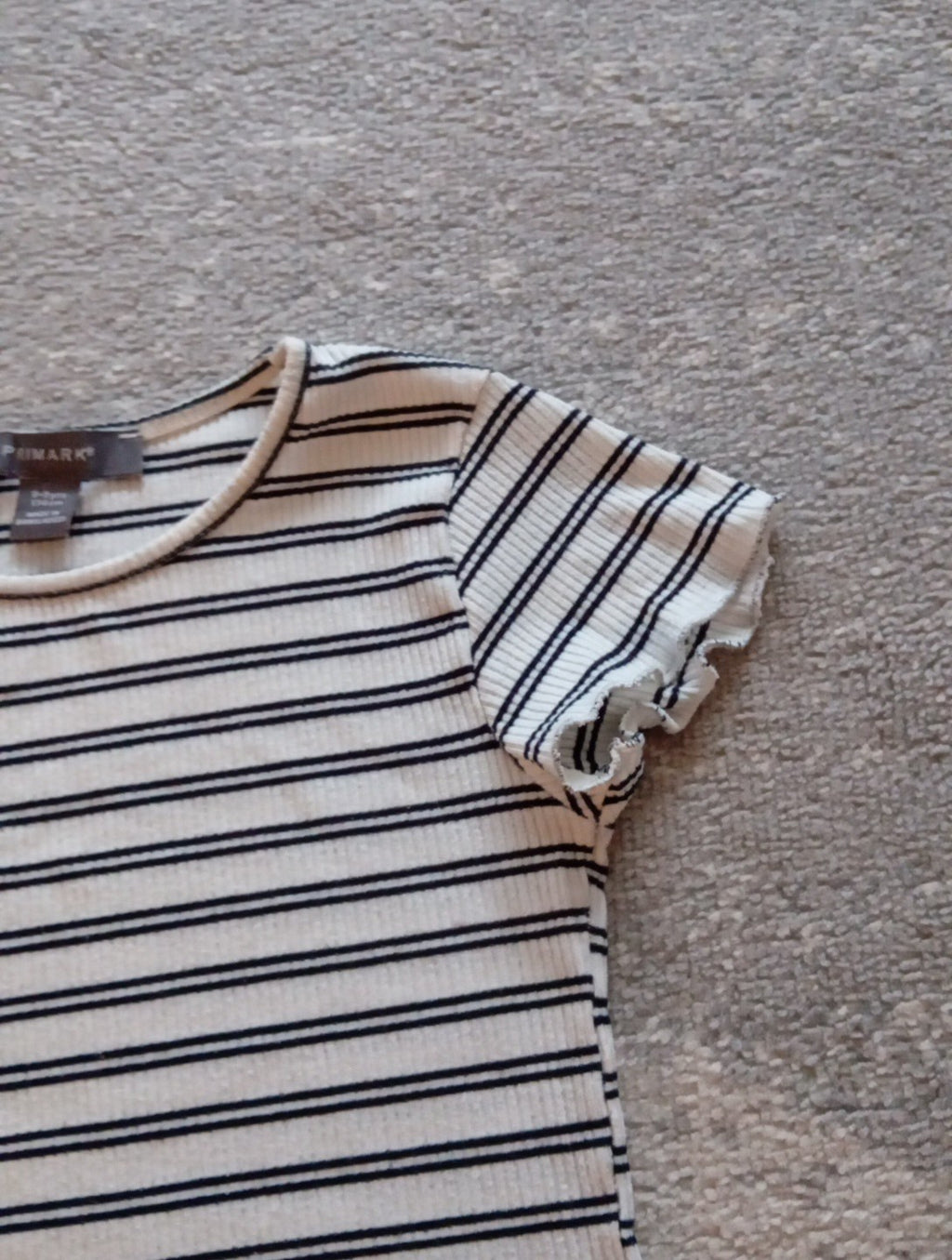 Girls Ribbed T.Shirt Black/cream Striped Age 8-9 Years