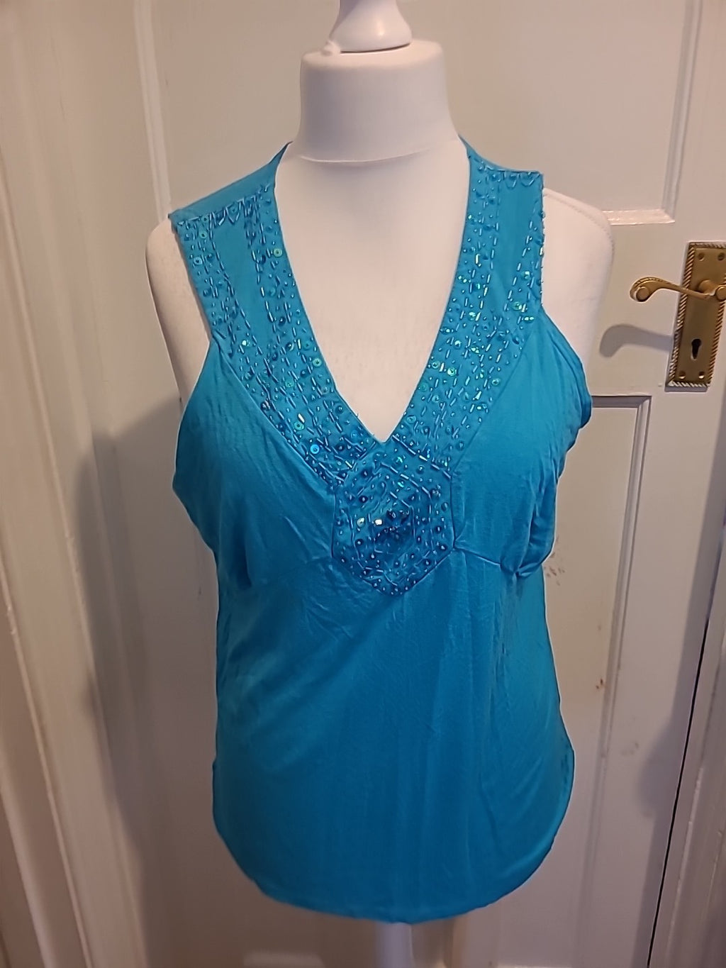 Ladies Xtra Details Size 20 Turquoise Sequin Sleeveless Blouse