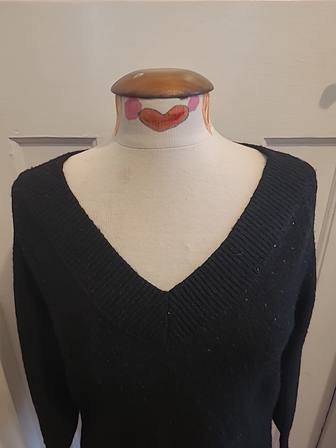 Ladies Primark Size 2XS Black Sequin Long Sleeved Jumper