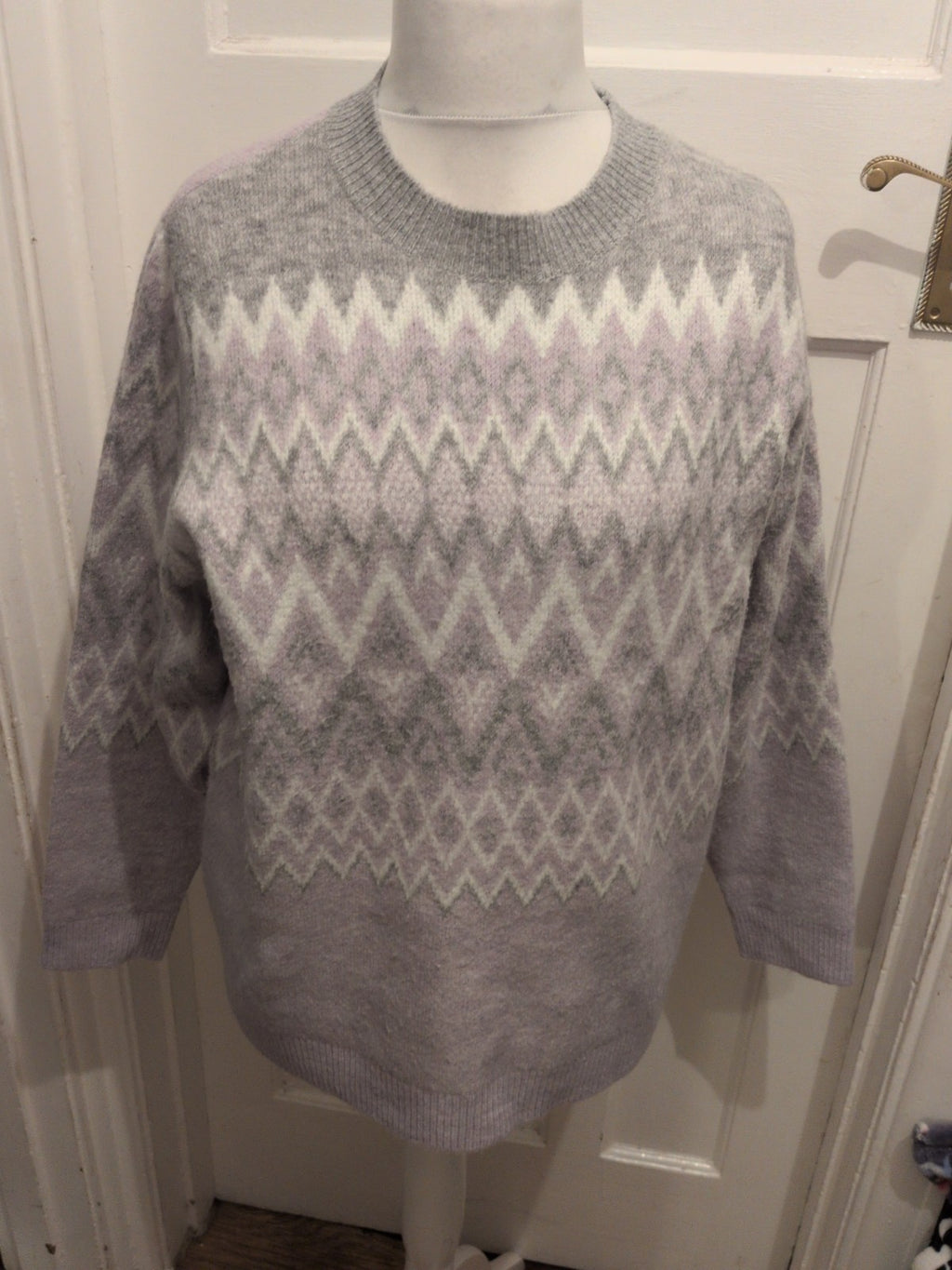 Bonmarche 20 Grey And Lilac Long Sleeve Pullover Jumper