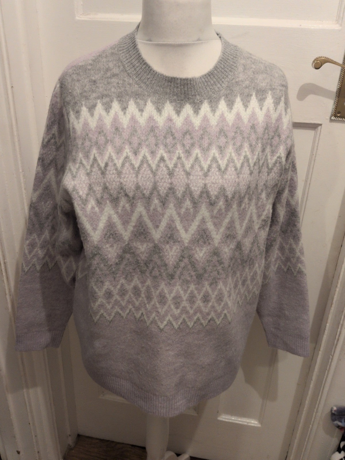 Bonmarche 20 Grey And Lilac Long Sleeve Pullover Jumper