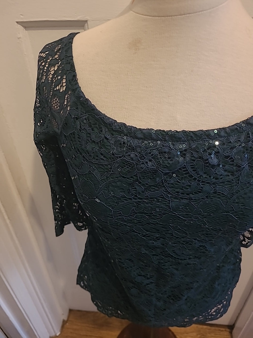 Brand New Ladies Dorothy Perkins Size 10 Bottle Green Lined Sequined Mid Sleeved