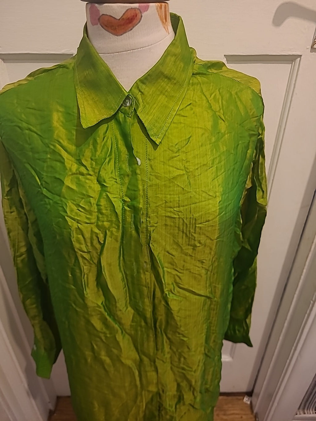 Ladies Size M/L Green Yellow Long Sleeved Shirt