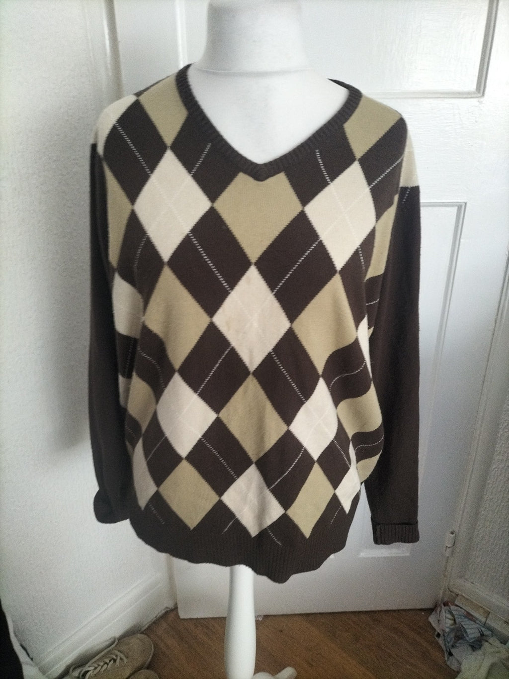 Mens Head Size Large Brown Patterned Jumper Pullover